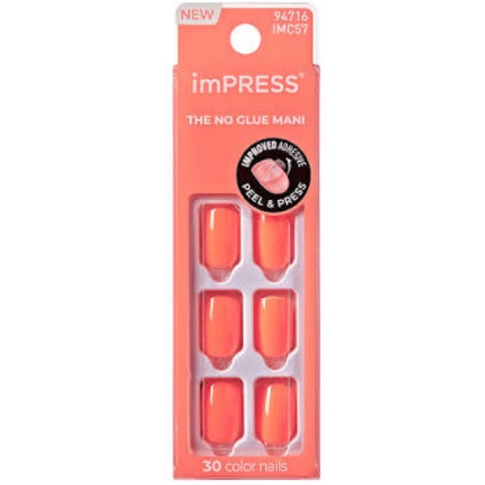 Kiss imPRESS No Glue Mani Press-On Nails - Bright Coral
